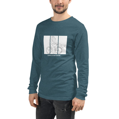 Image 65 of Heather Mauve Ever After Long Sleeve Shirt - Left Placement, size XL, with Happily Ever After artwork visible in front view, left-side angle.
