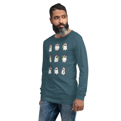 Little Haunts Long Sleeve Shirt - Left Placement image 43 in Heather Navy, size M, showing front view, left-side angle for the Ghosties 1 design.