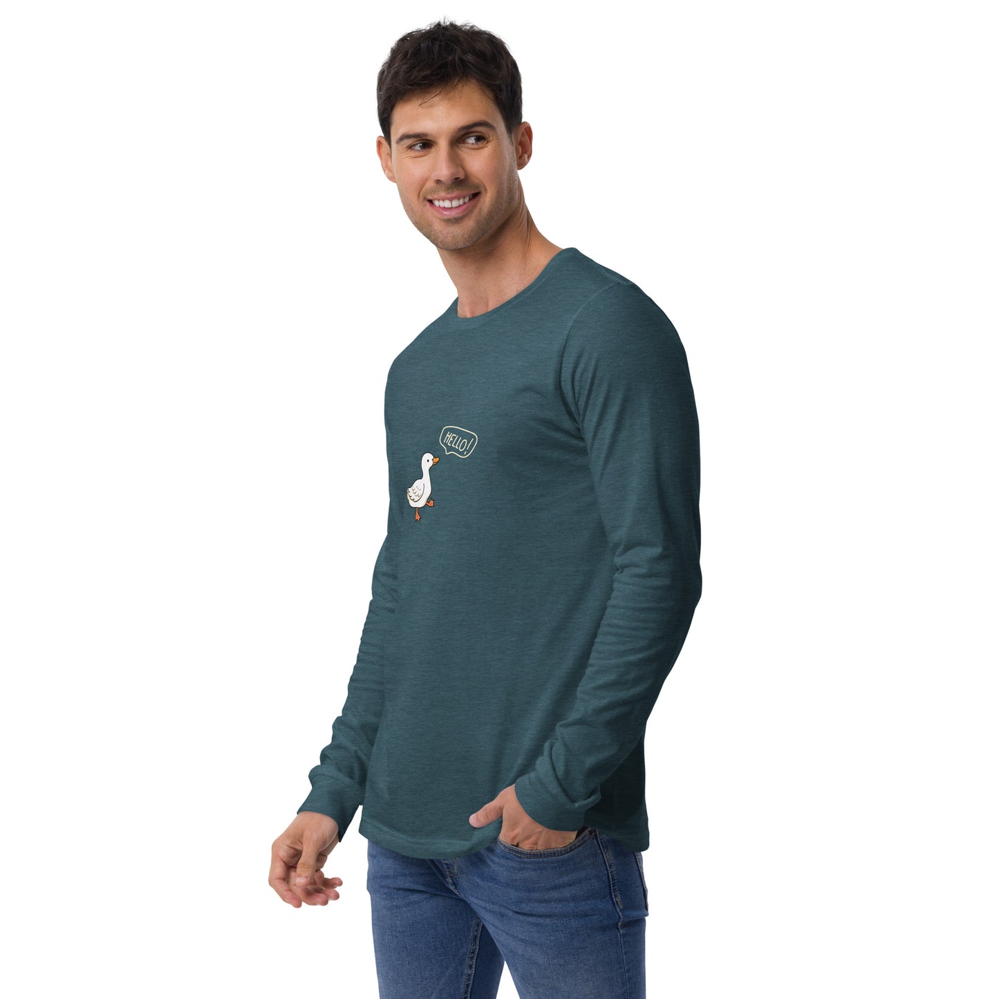 Quacksy Long Sleeve Shirt by R.A. Apparel, image 20, front view, left-side angle, Maroon, size 2XL, design placement.