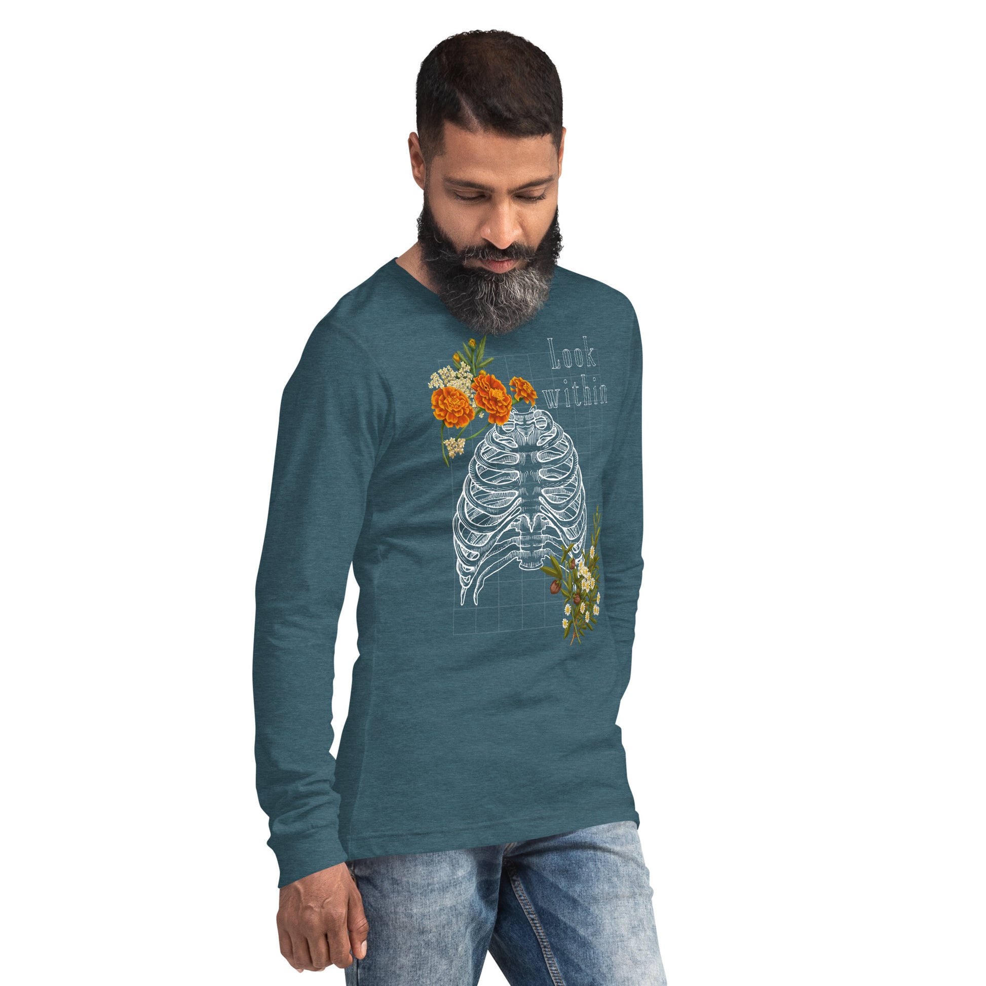 Image 22 of Maroon Innerline Long Sleeve Shirt - Left Placement, size L, with Look Within artwork visible in front view, right-side angle.
