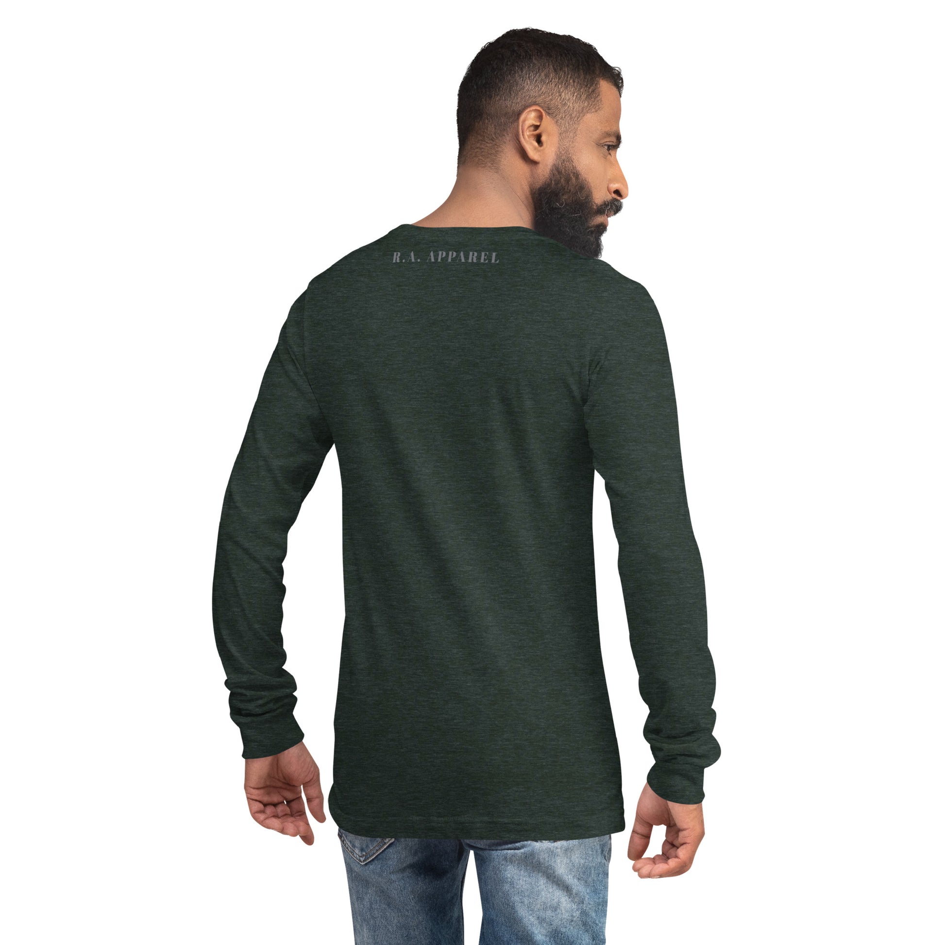Northern Run Long Sleeve Shirt - Left Placement by R.A. Apparel, image 26, back view, True Royal, size S, left placement.