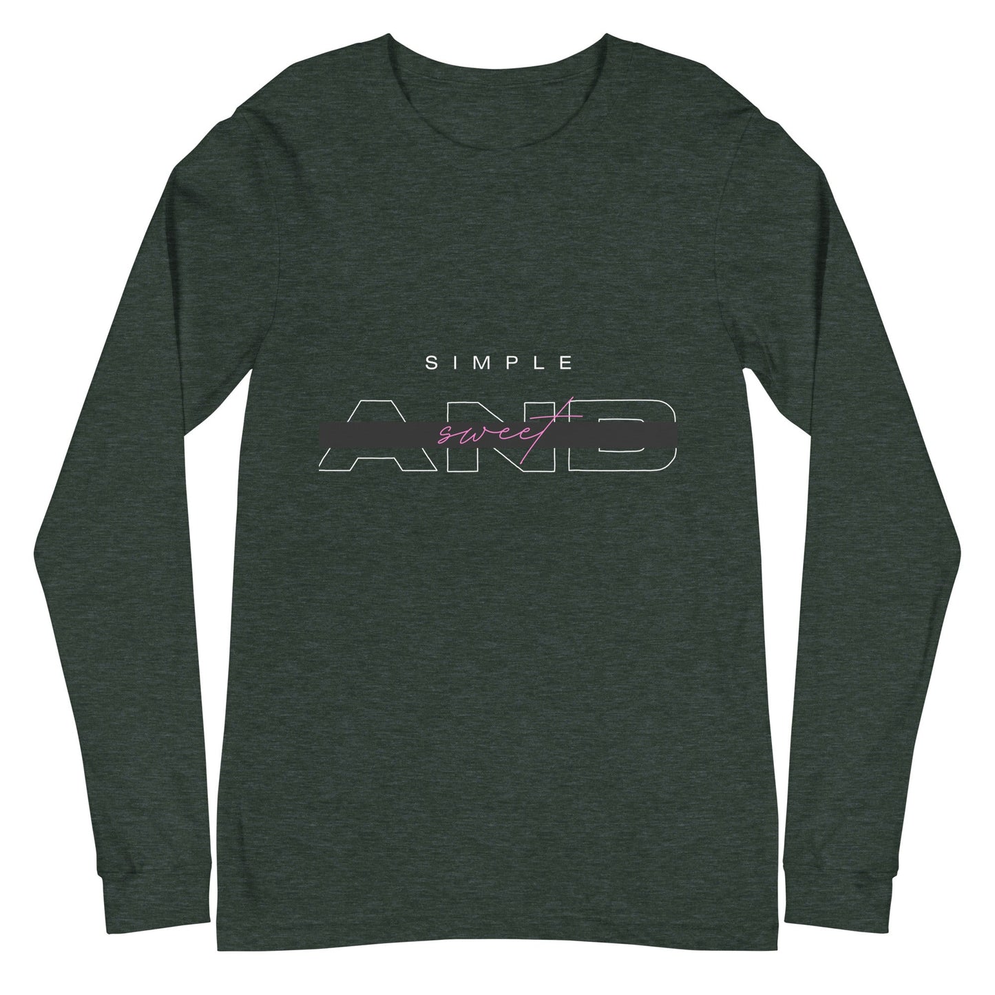 Image 7 of Black Sweet Minimal Long Sleeve Shirt - Left Placement, size XS, with Simple and Sweet artwork visible in front view.