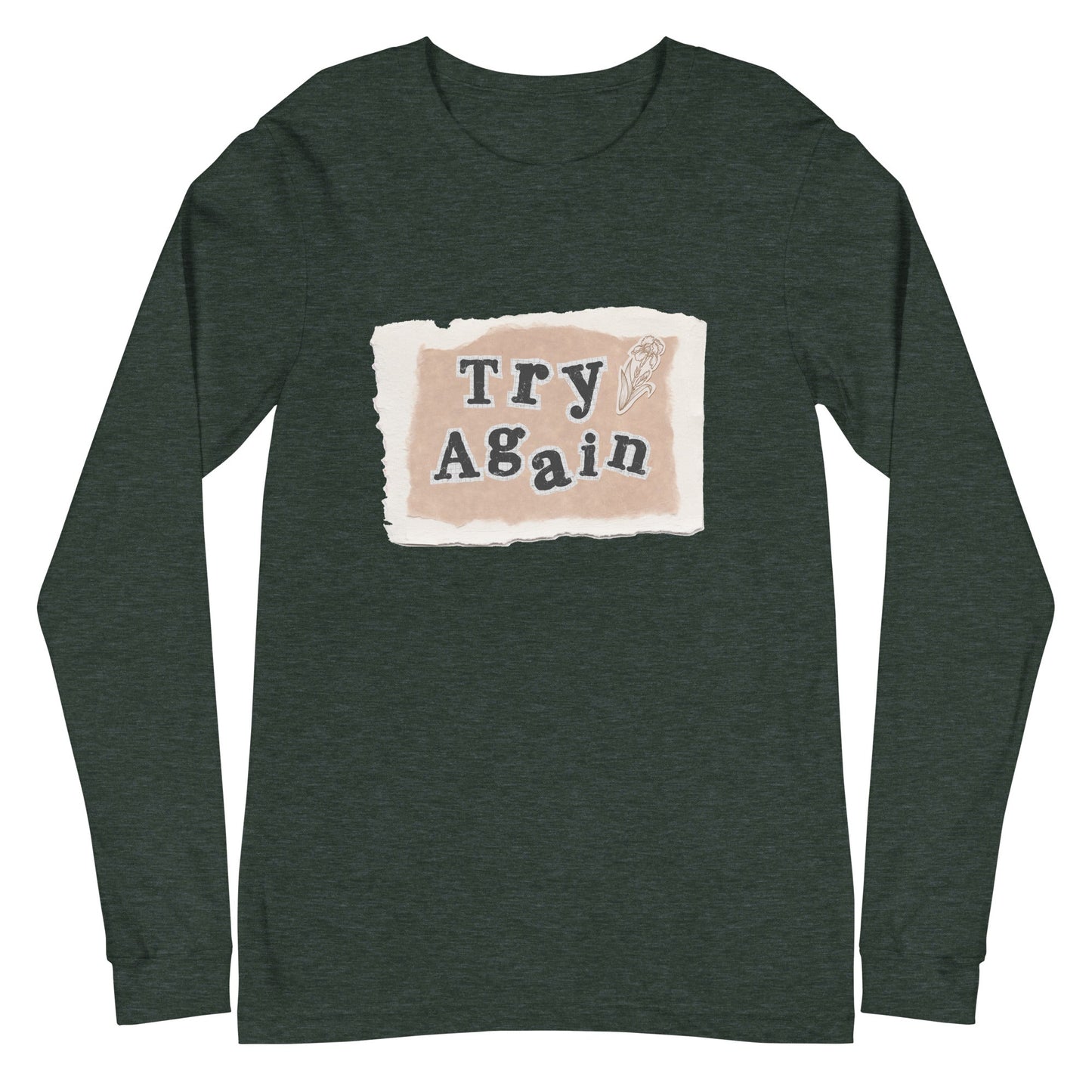 Retry Long Sleeve Shirt - Left Placement image 6 in Black Heather, size 2XL, showing front view for the Try Again design.