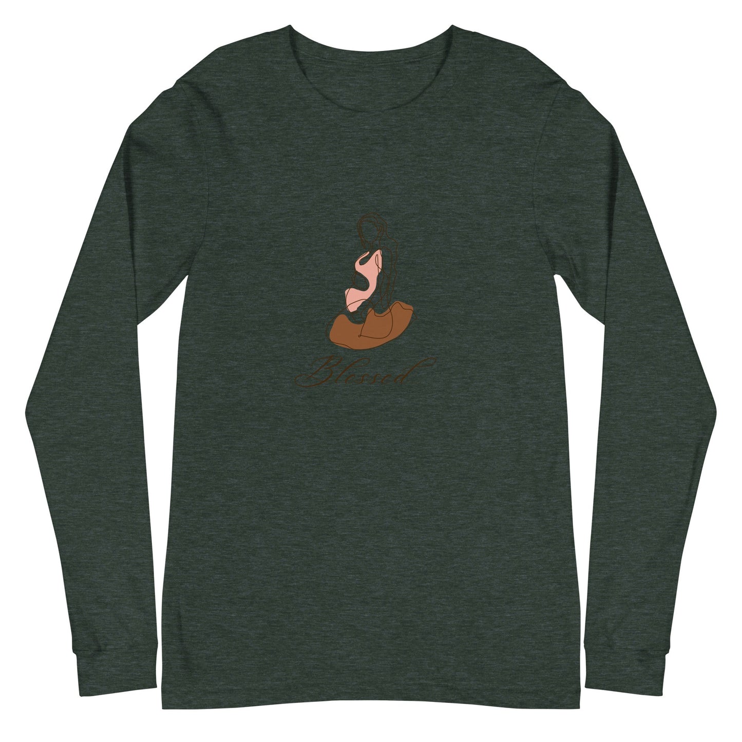 Image 6 of Black Heather Grace Mark Long Sleeve Shirt - Left Placement, size 2XL, with Blessed artwork visible in front view.