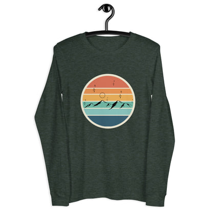 Summitline Long Sleeve Shirt - Left Placement image 29 in Red, size XL, showing front view for the Mountain Range design.