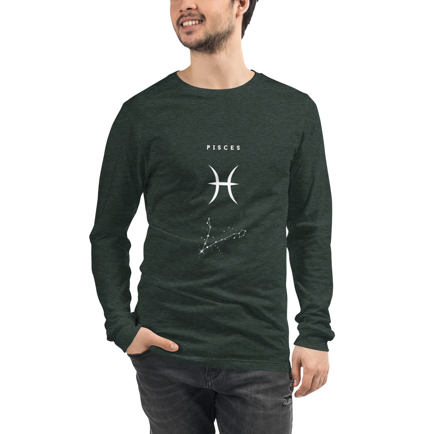 Tideborn Long Sleeve Shirt - Left Placement by R.A. Apparel, image 34, front view, Heather Forest, size L, left placement.