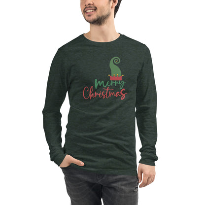 Image 27 of Heather Forest Noelle Long Sleeve Shirt - Left Placement, size M, with Merry Christmas artwork visible in front view.