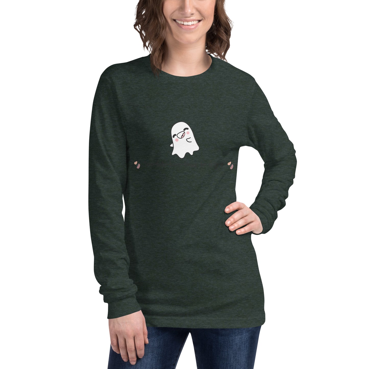 Boo Luxe Long Sleeve Shirt - Left Placement image 49 in Military Green, size XS, showing front view for the Fa Boo Lous design.
