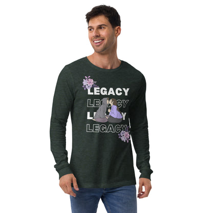 Heirloom Long Sleeve Shirt - Left Placement image 27: Heather Forest version, size S with front view of the Legacy range.