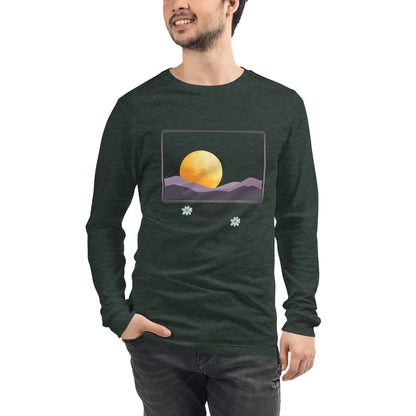Image 31 of Dark Grey Heather Avenor Long Sleeve Shirt, size S, with The View Awaits artwork visible in front view.