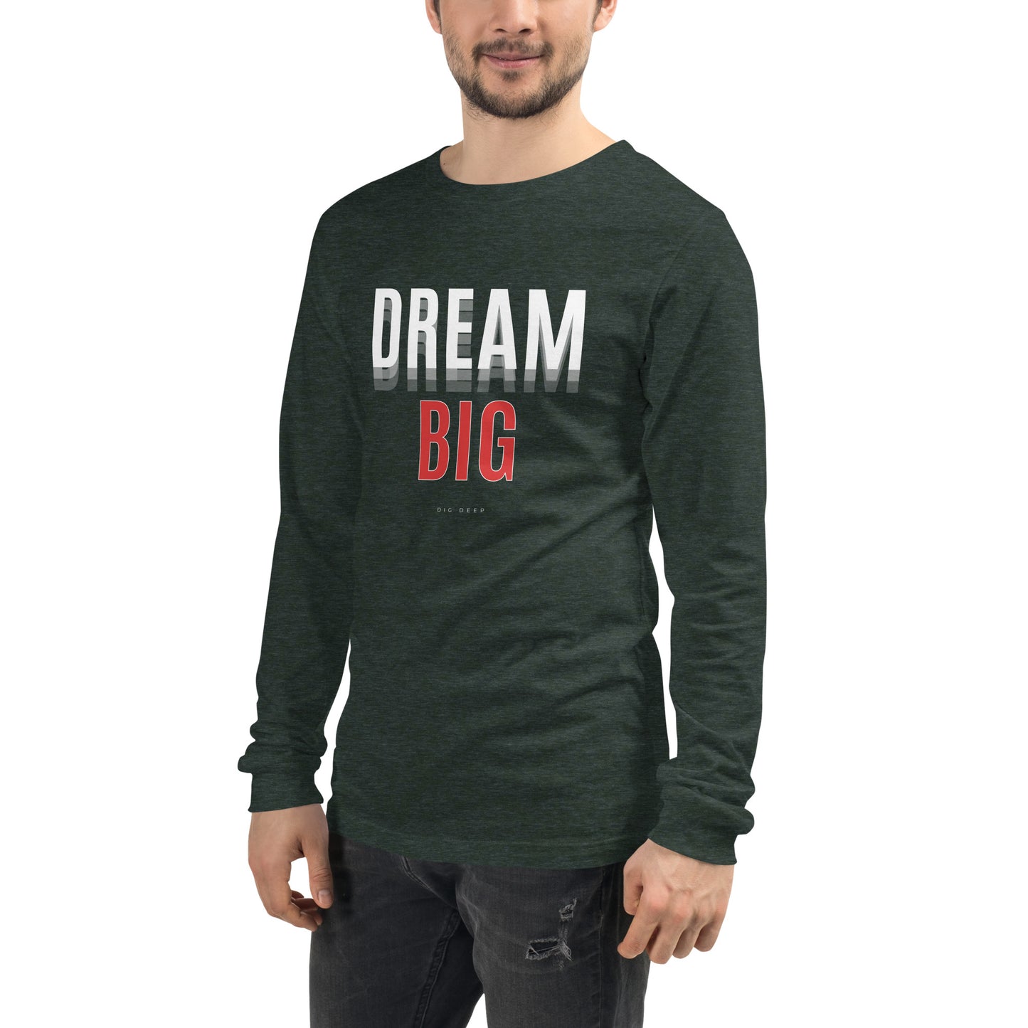 Skyline Dream Long Sleeve Shirt - Left Placement image 55: Military Green version, size XL with front view, left-side angle of the Dream Big range.