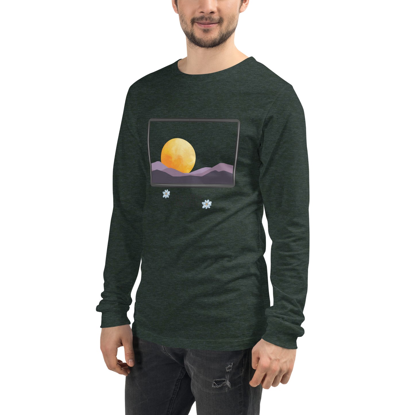 Avenor Long Sleeve Shirt by R.A. Apparel, image 35, front view, left-side angle, Dark Grey Heather, size 2XL, design placement.