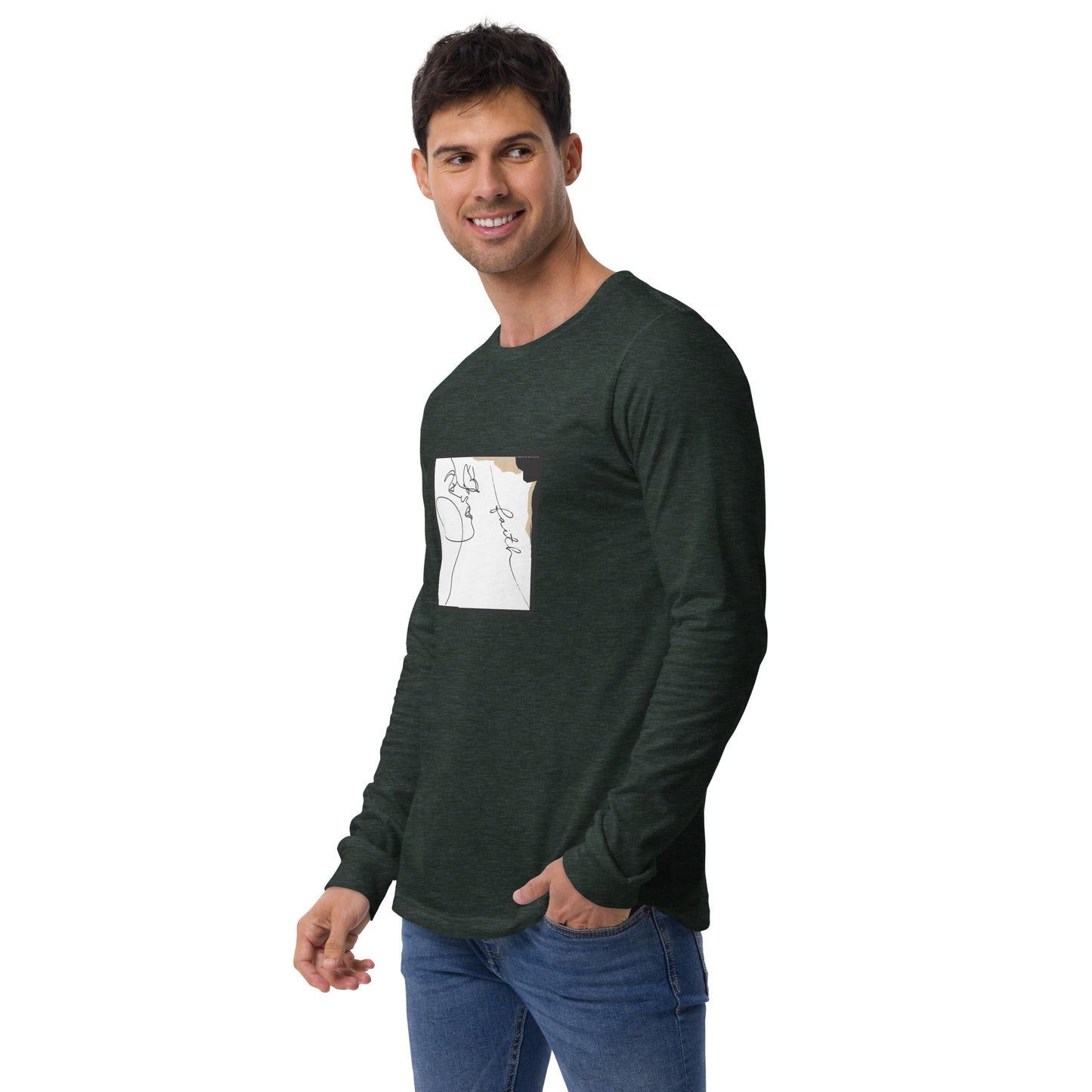 Faithline Long Sleeve Shirt - Left Placement image 30 in Dark Grey Heather, size XL, showing front view, left-side angle for the Faith design.