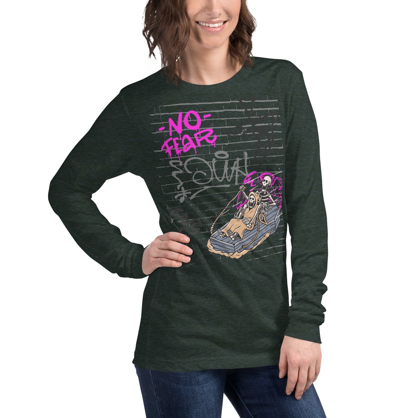 Fearless Long Sleeve Shirt - Left Placement product image 60 in Heather Deep Teal, size 2XL, with front view, right-side angle and left placement.