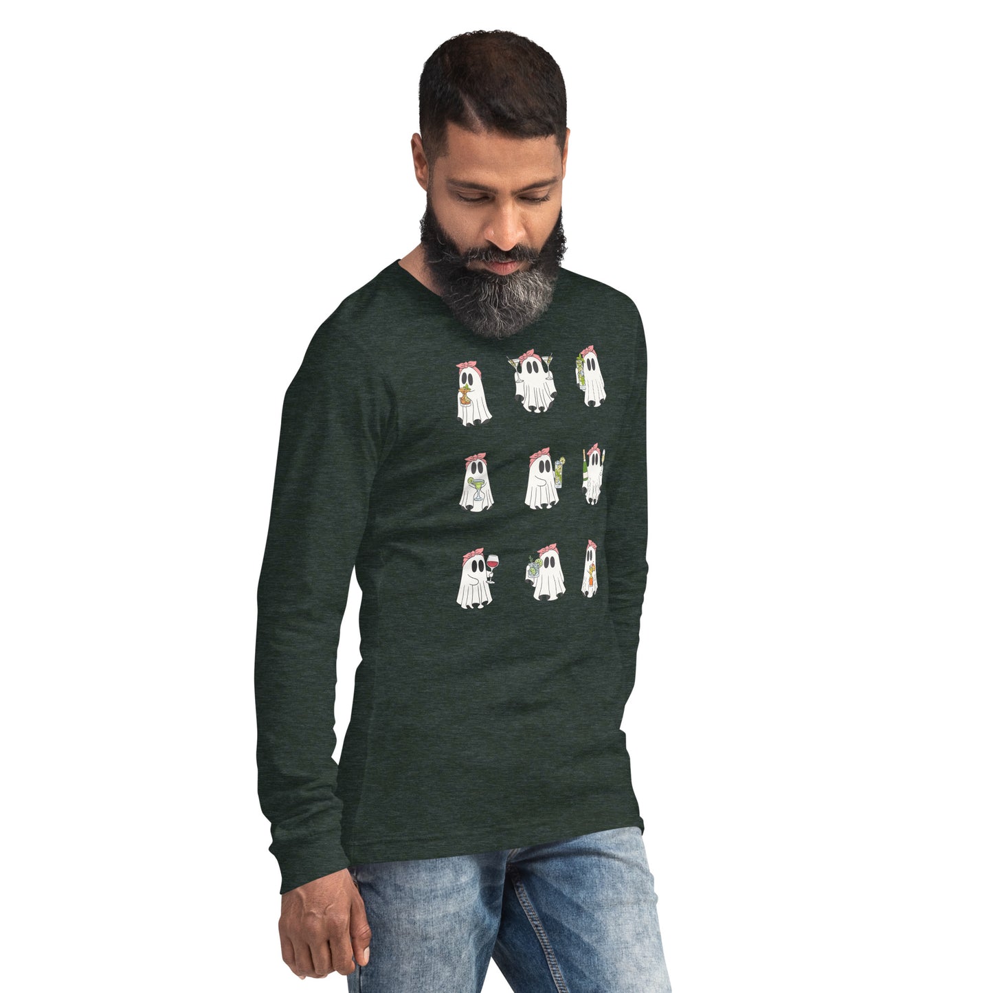 Little Haunts Long Sleeve Shirt - Left Placement by R.A. Apparel, image 64, front view, right-side angle, Heather Mauve, size L, left placement.