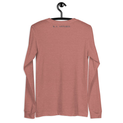 Astral Circle Long Sleeve Shirt - Left Placement by R.A. Apparel, image 16, back view, Navy, size L, left placement.