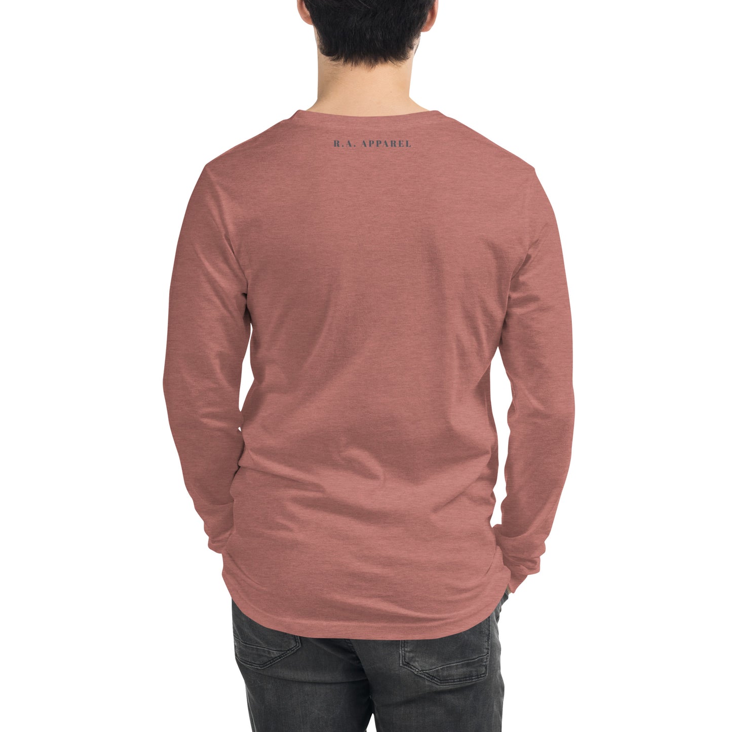 Focusline Long Sleeve Shirt - Left Placement by R.A. Apparel, image 16, back view, Navy, size L, left placement.