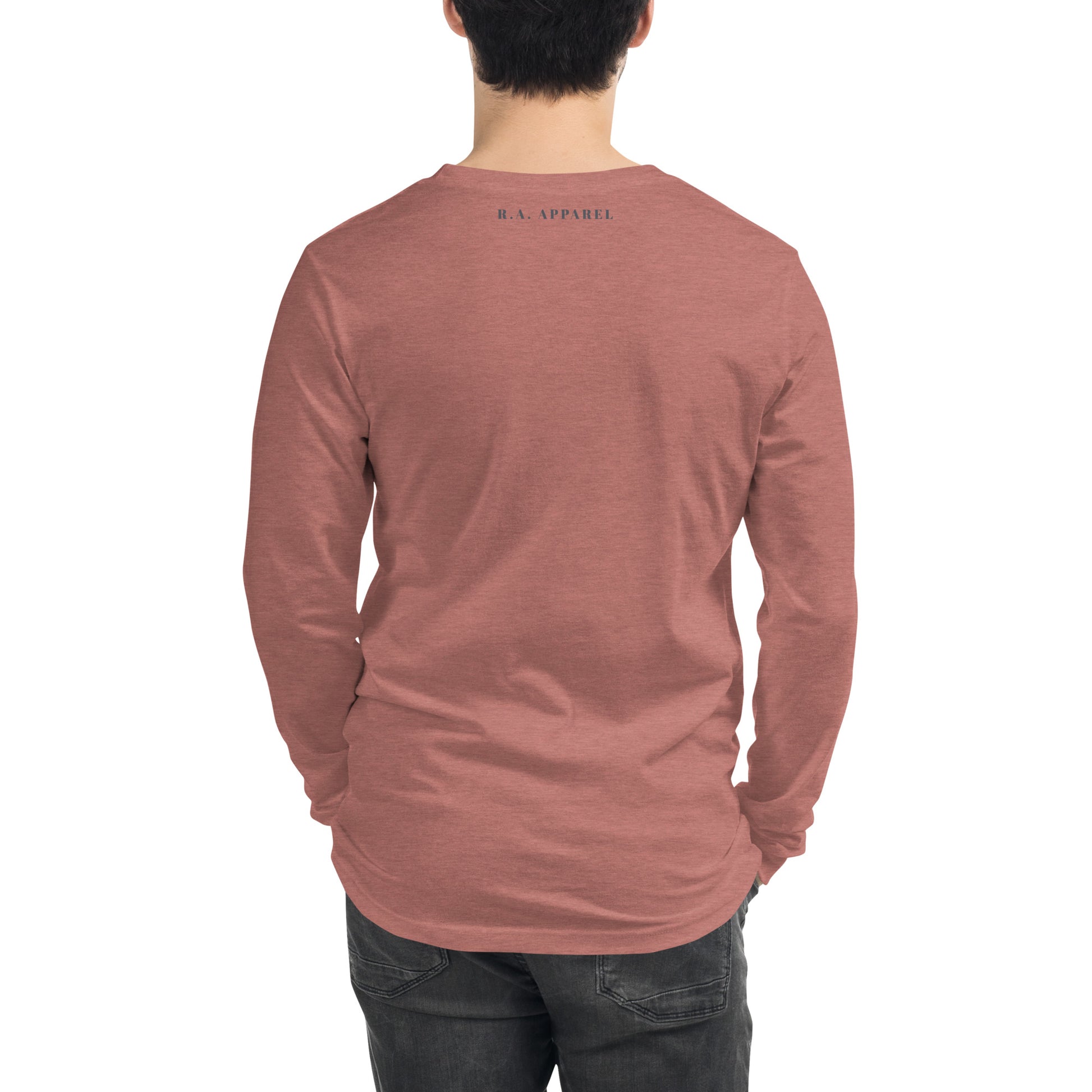 Focusline Long Sleeve Shirt - Left Placement by R.A. Apparel, image 16, back view, Navy, size L, left placement.