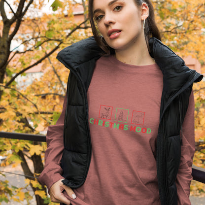 Festive Mood Long Sleeve Shirt - Left Placement image 13 in Red, size XS, showing front view for the Xmas Mood design.