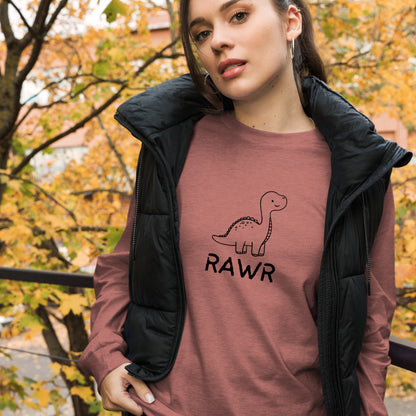 Wild Call Long Sleeve Shirt - Left Placement image 20 in Heather Forest, size S, showing front view for the Rawr design.