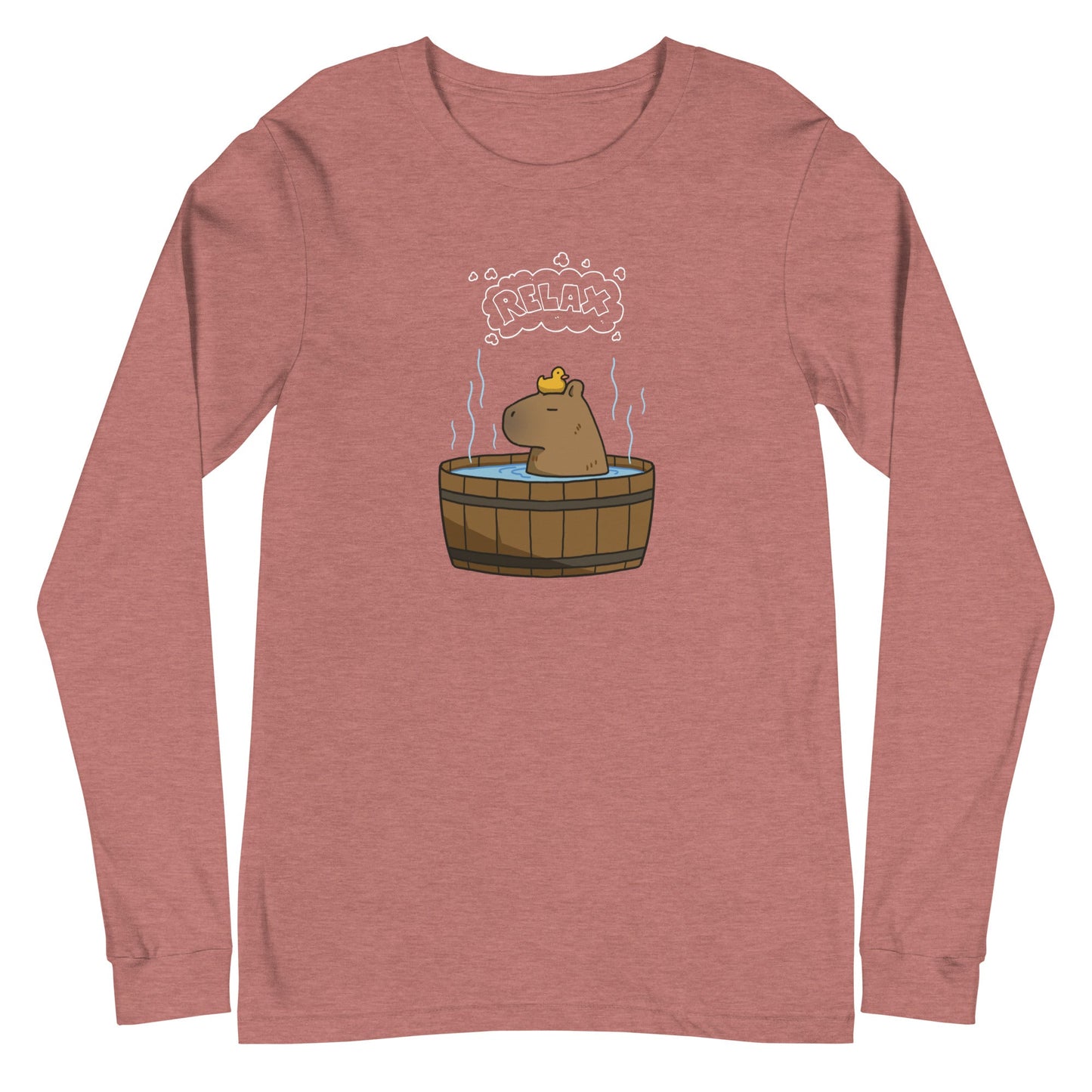 Image 13 of Navy Slow Hour Long Sleeve Shirt - Left Placement, size XS, with Relax artwork visible in front view.