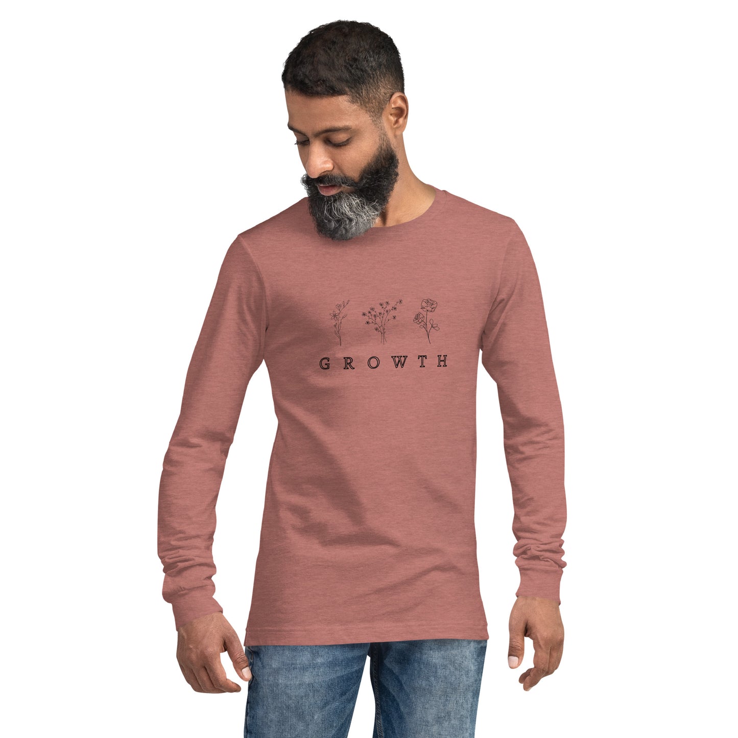 Growthline Long Sleeve Shirt - Left Placement image 33 in Dark Grey Heather, size M, showing front view for the Growth design.