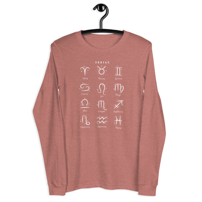 Astral Circle Long Sleeve Shirt - Left Placement image 15 in Navy, size M, showing front view for the Zodiac design.