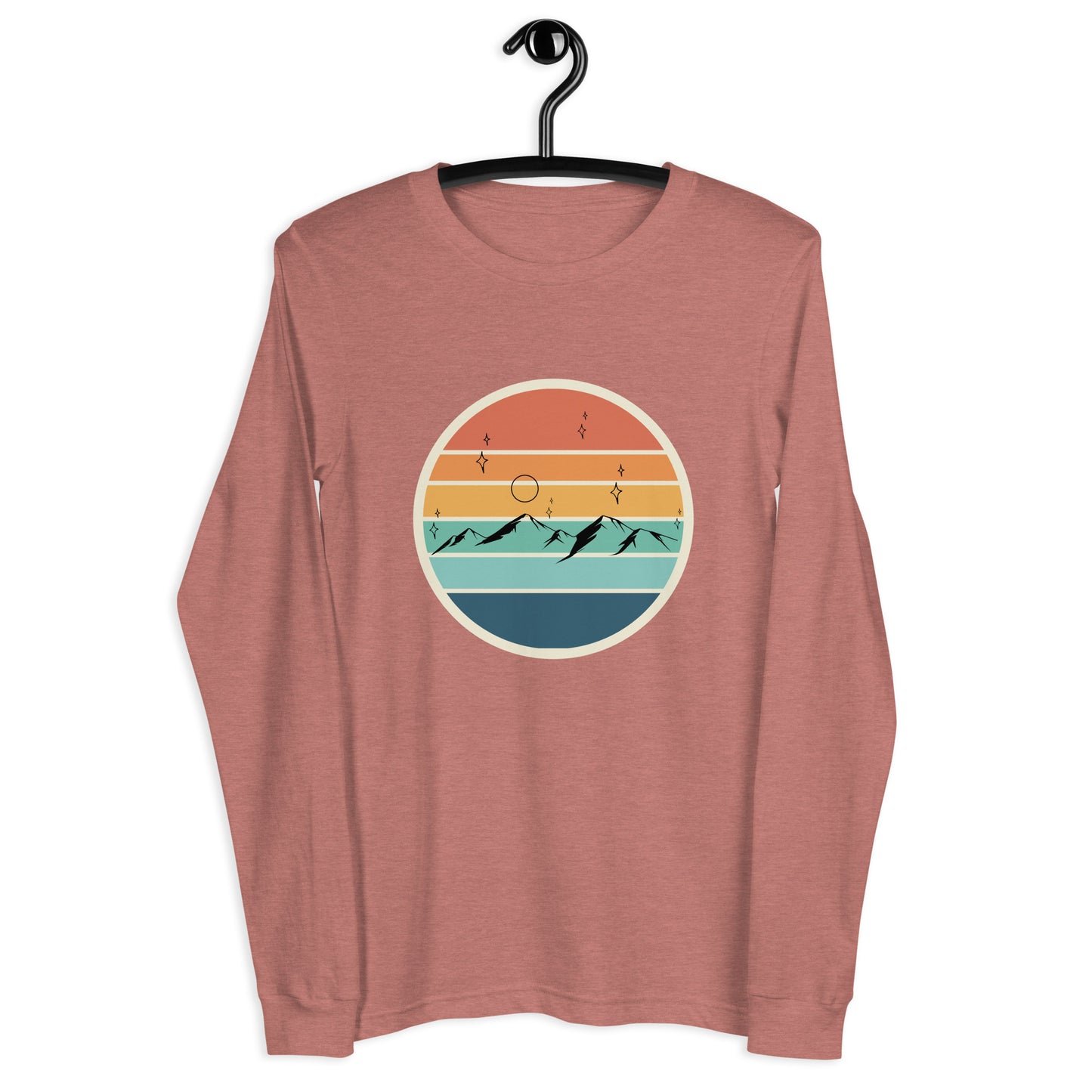 Image 15 of Navy Summitline Long Sleeve Shirt - Left Placement, size M, with Mountain Range artwork visible in front view.