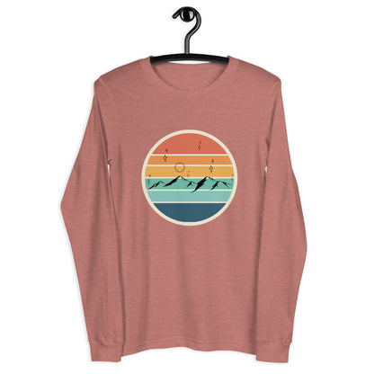 Image 15 of Navy Summitline Long Sleeve Shirt - Left Placement, size M, with Mountain Range artwork visible in front view.