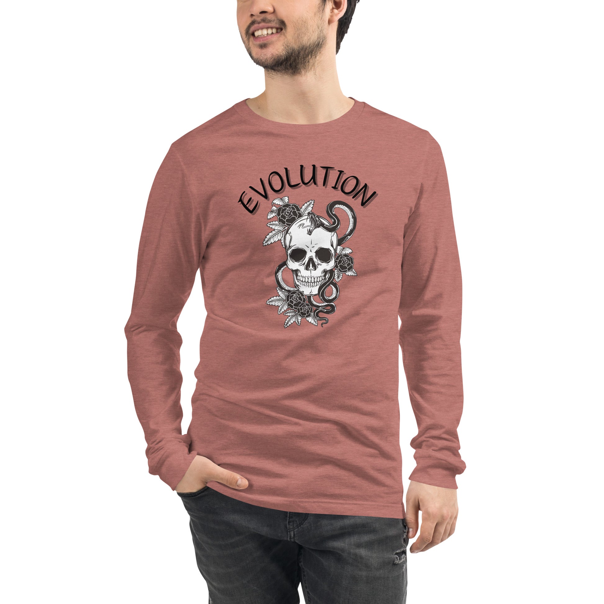 Image 49 of Military Green Evolution Long Sleeve Shirt - Left Placement, size L, with Evolution artwork visible in front view.