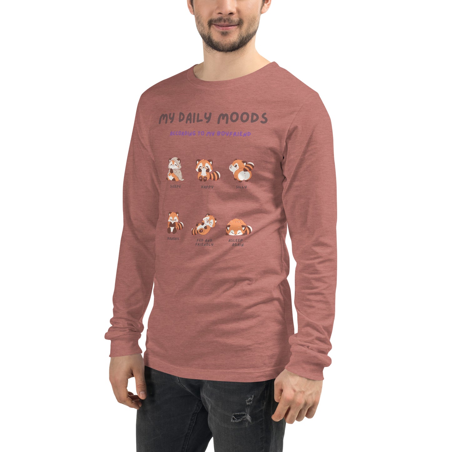 Image 53 of Poppy Mood Diary Long Sleeve Shirt - Left Placement, size M, with My Daily Moods artwork visible in front view, left-side angle.