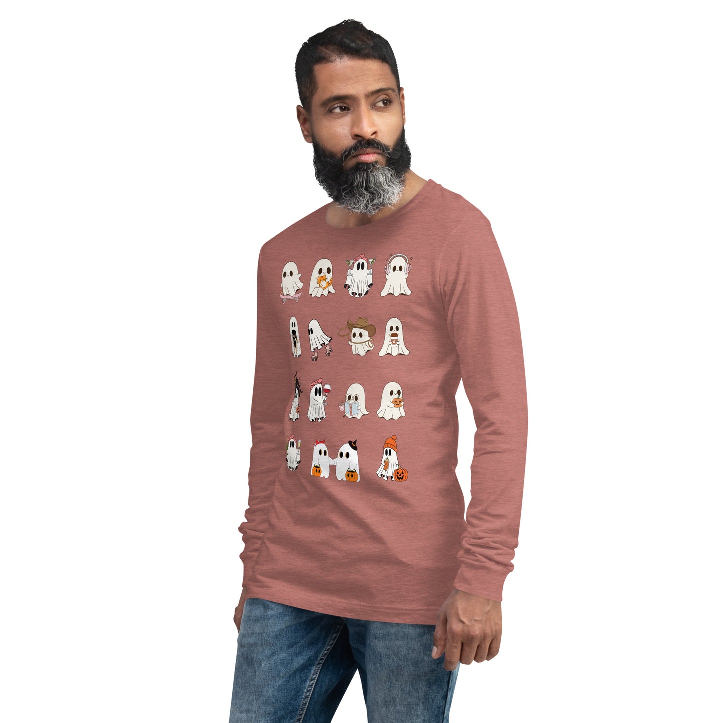 Image 35 of Dark Grey Heather Spectral Long Sleeve Shirt - Left Placement, size XL, with Ghosts artwork visible in front view, left-side angle.