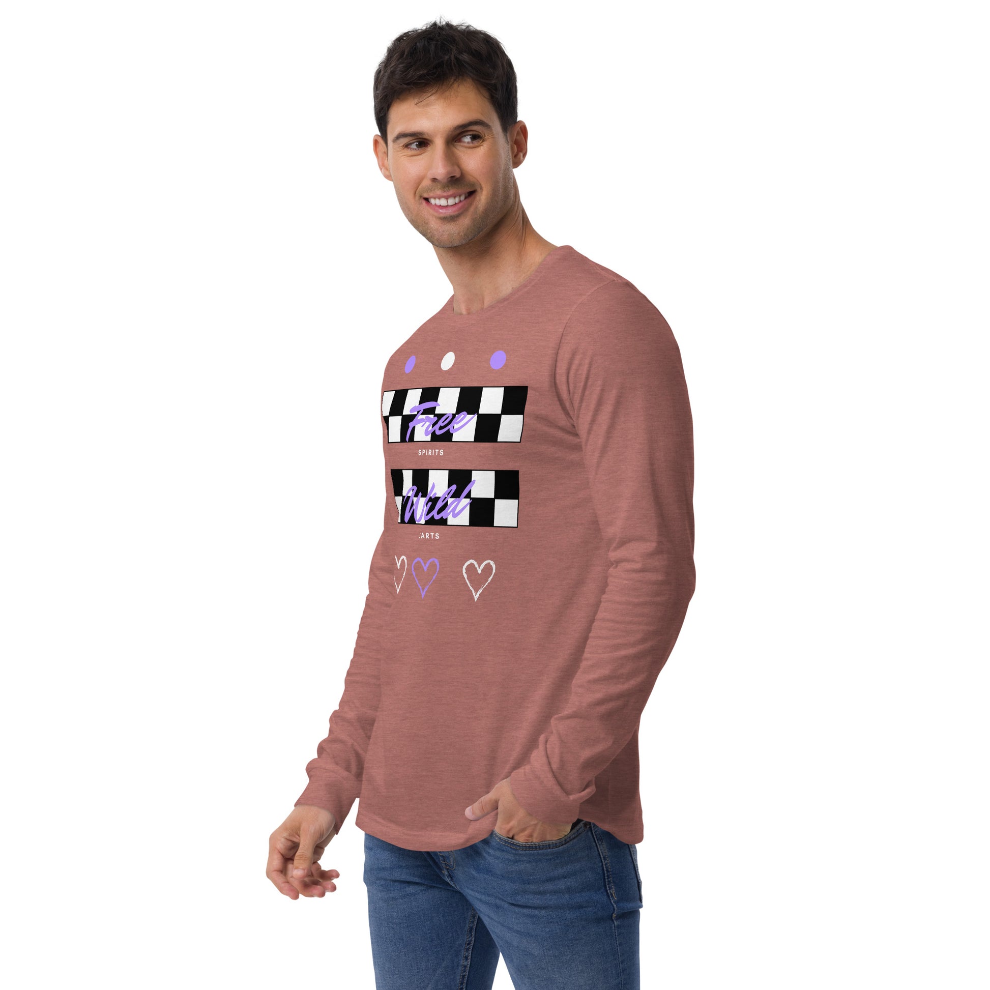 Freeborne Long Sleeve Shirt - Left Placement image 18 in Maroon, size M, showing front view, left-side angle for the Free Spirits design.