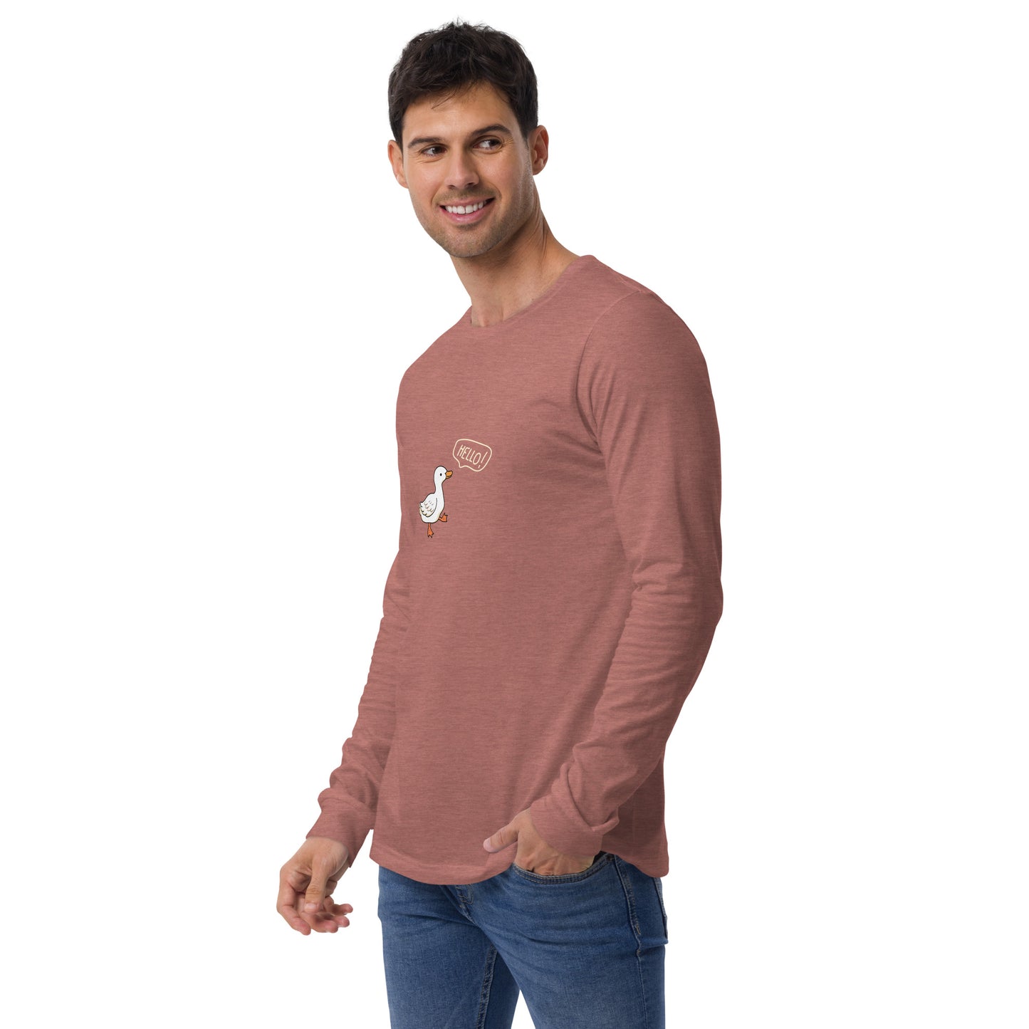 Quacksy Long Sleeve Shirt image 24 in Red, size XL, showing front view, left-side angle for the Hello Duck design.
