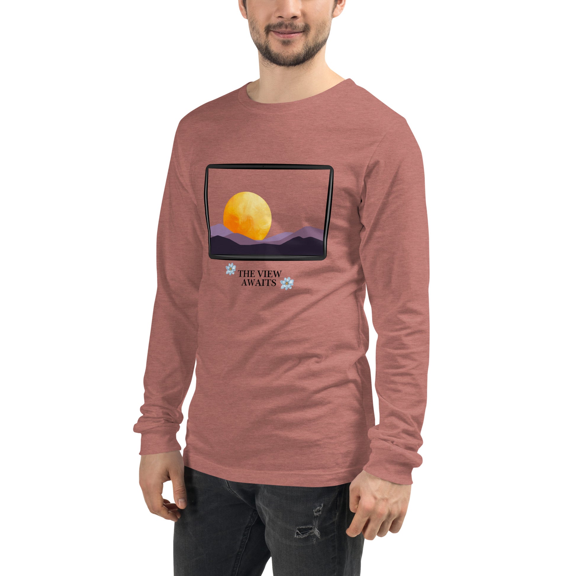 Avenor Long Sleeve Shirt image 71 in Athletic Heather, size S, showing front view, left-side angle for the The View Awaits design.