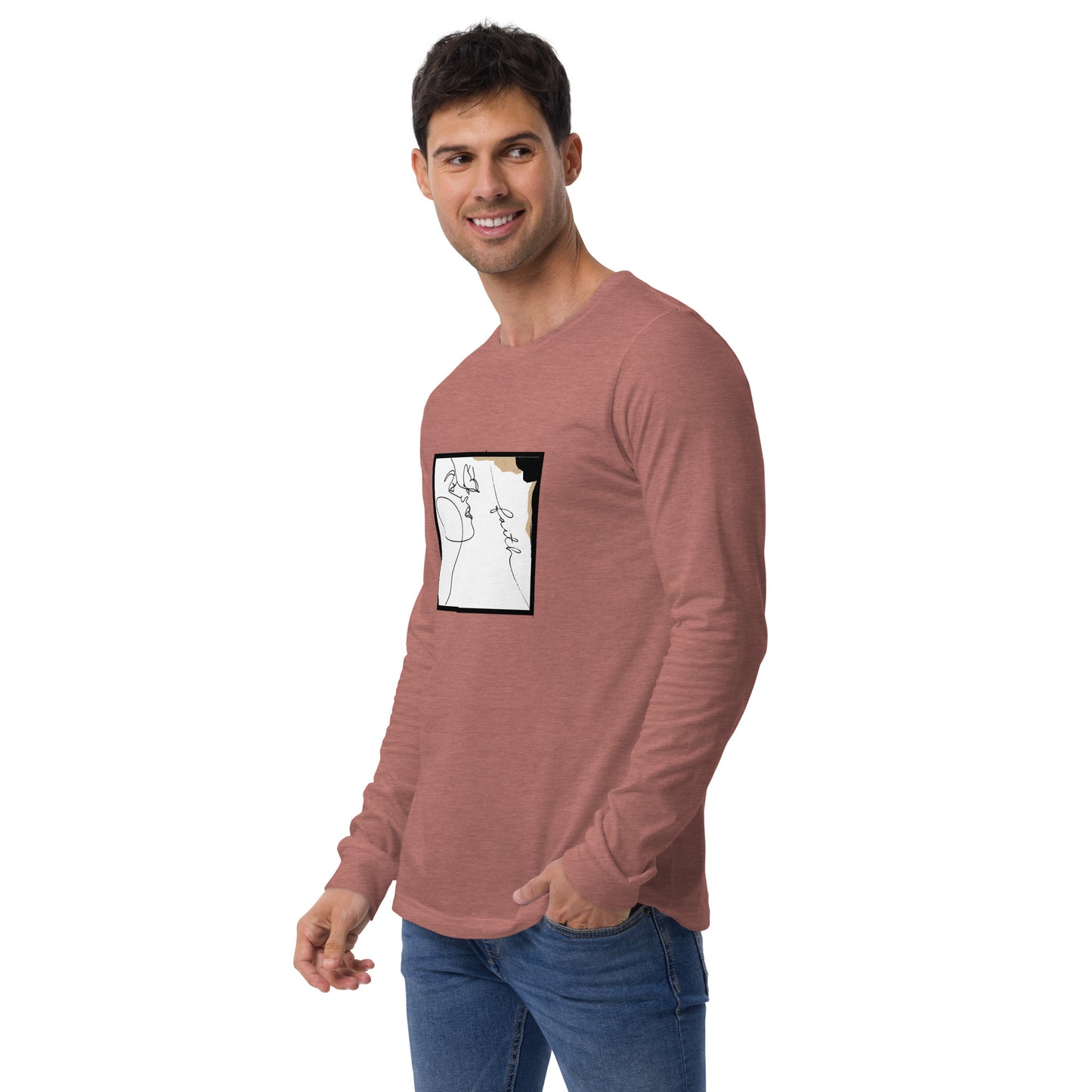 Faithline Long Sleeve Shirt - Left Placement product image 16 in Maroon, size XS, with front view, left-side angle and left placement.