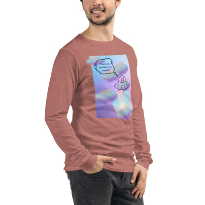 Sprinkle Theory Long Sleeve Shirt - Left Placement image 54 in Poppy, size L, showing front view, right-side angle for the You're the Sprinkle to My Cupcake design.