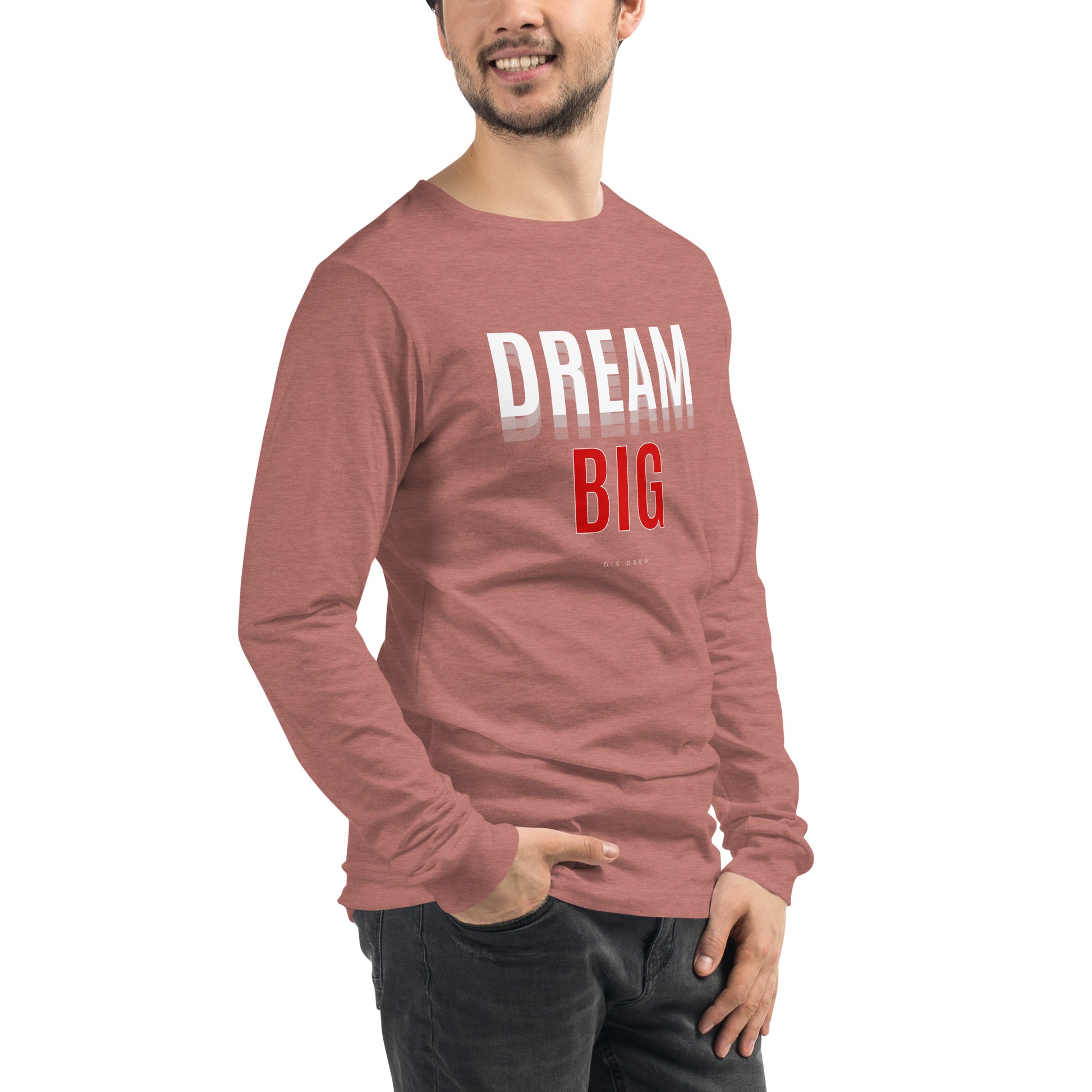 Skyline Dream Long Sleeve Shirt - Left Placement image 28 in Heather Forest, size M, showing front view, right-side angle for the Dream Big design.
