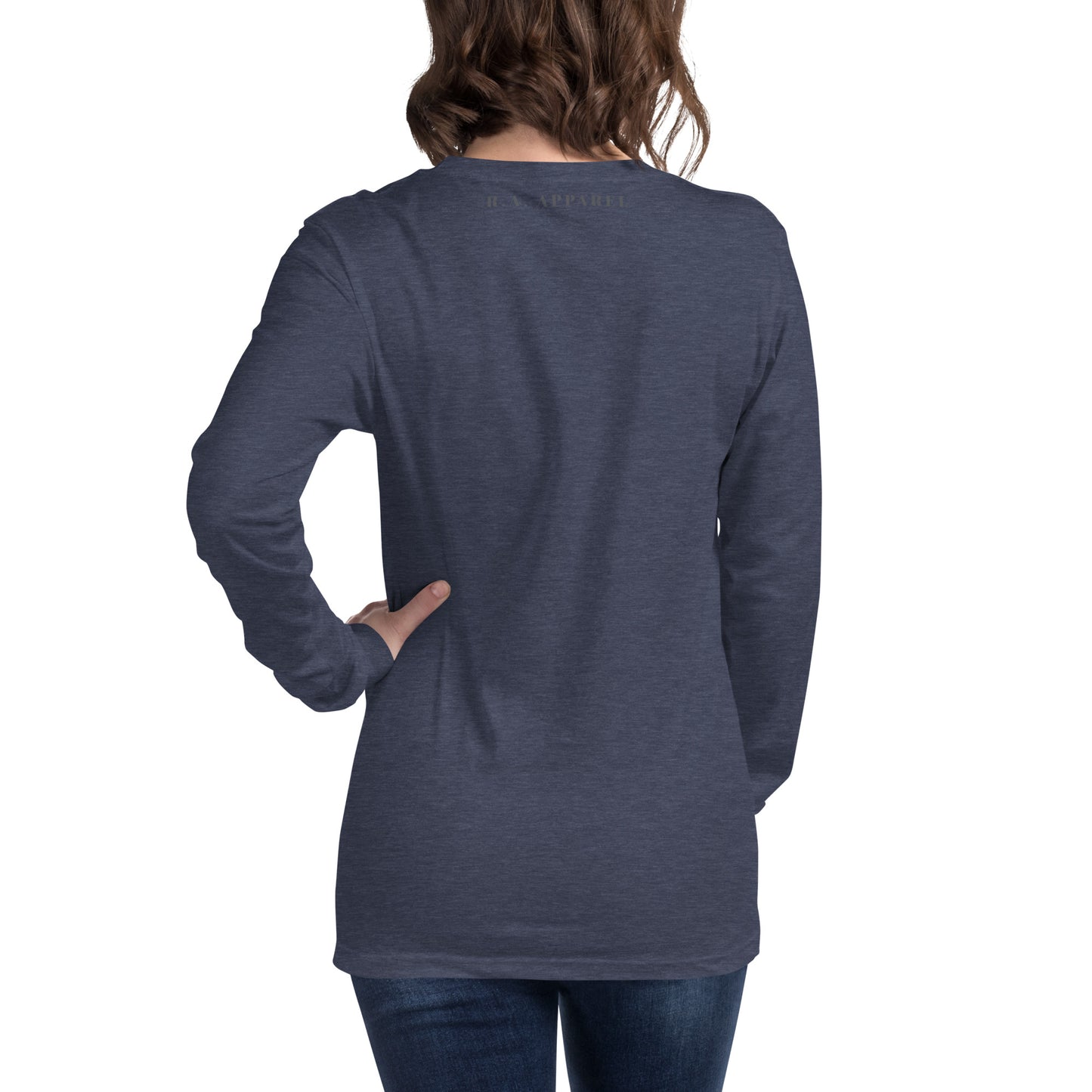 Fearless Long Sleeve Shirt - Left Placement product image 50 in Heather Navy, size S, with back view and left placement.