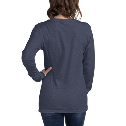 Solmane Long Sleeve Shirt - Left Placement image 50 in Heather Navy, size S, showing back view for the Leo design.