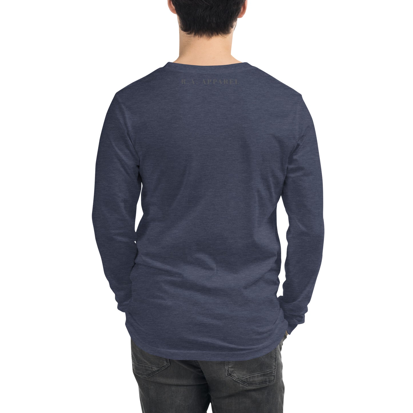 Skyline Dream Long Sleeve Shirt - Left Placement image 46: Heather Deep Teal version, size XS with back view of the Dream Big range.