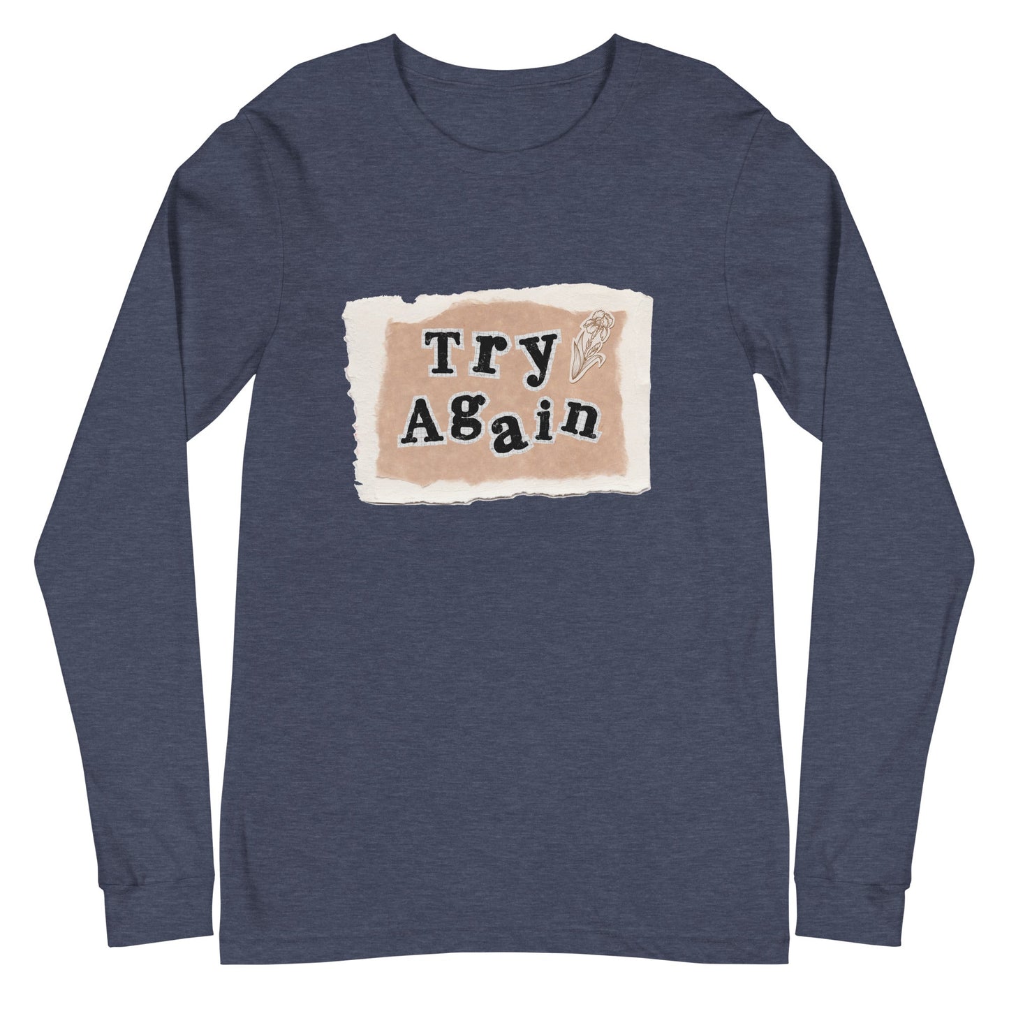 Image 9 of Black Retry Long Sleeve Shirt - Left Placement, size M, with Try Again artwork visible in front view.