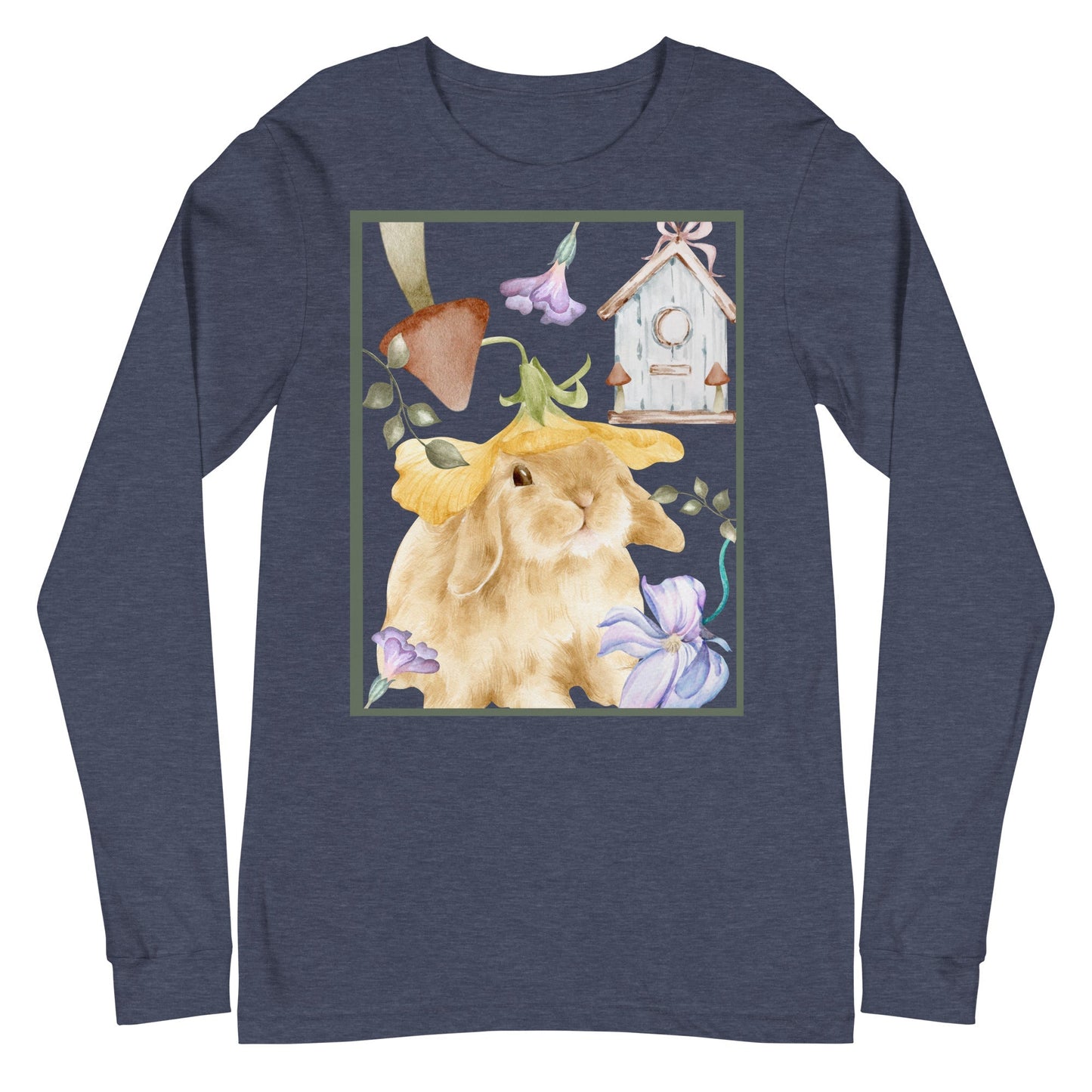 Image 9 of Black Meadow Club Long Sleeve Shirt - Left Placement, size L, with Bunny Collage artwork visible in front view.