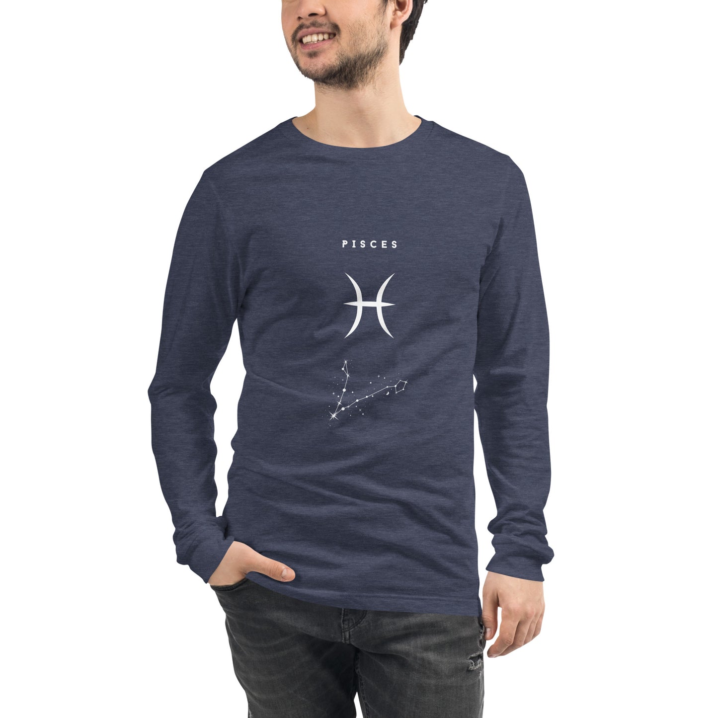 Tideborn Long Sleeve Shirt - Left Placement image 29 in Red, size XL, showing front view for the Pisces design.