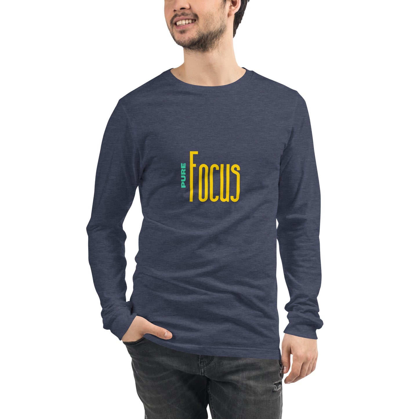 Image 23 of Maroon Focusline Long Sleeve Shirt - Left Placement, size XL, with Pure Focus artwork visible in front view.