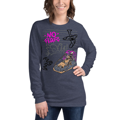 Image 49 of Heather Navy Fearless Long Sleeve Shirt - Left Placement, size XS, with No Fear artwork visible in front view.