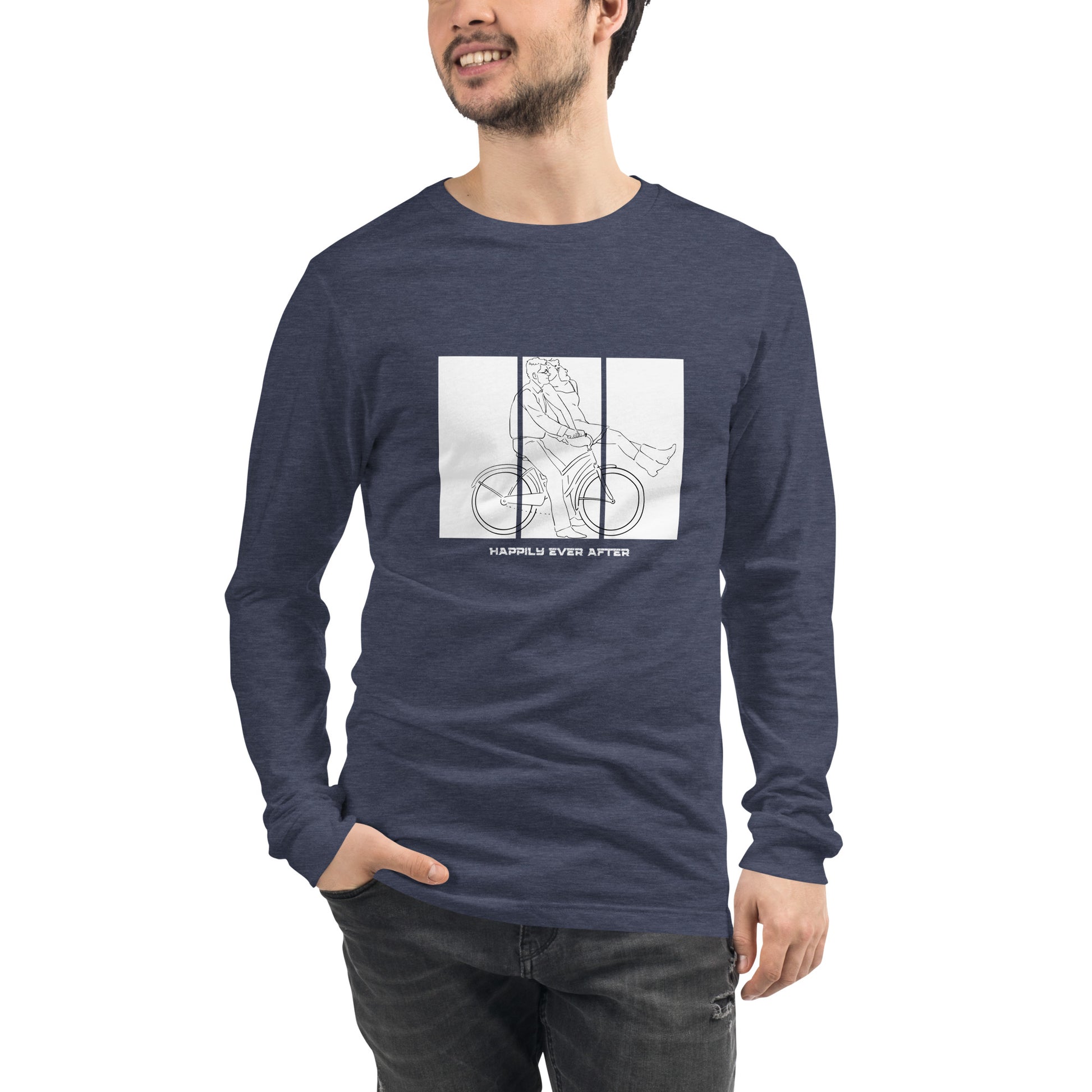 Image 79 of Athletic Heather Ever After Long Sleeve Shirt - Left Placement, size L, with Happily Ever After artwork visible in front view.