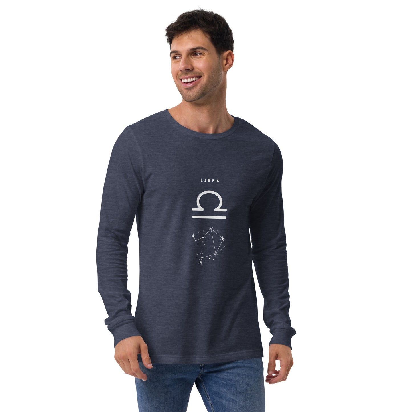 Image 17 of Navy Balance Court Long Sleeve Shirt - Left Placement, size XL, with Libra artwork visible in front view.