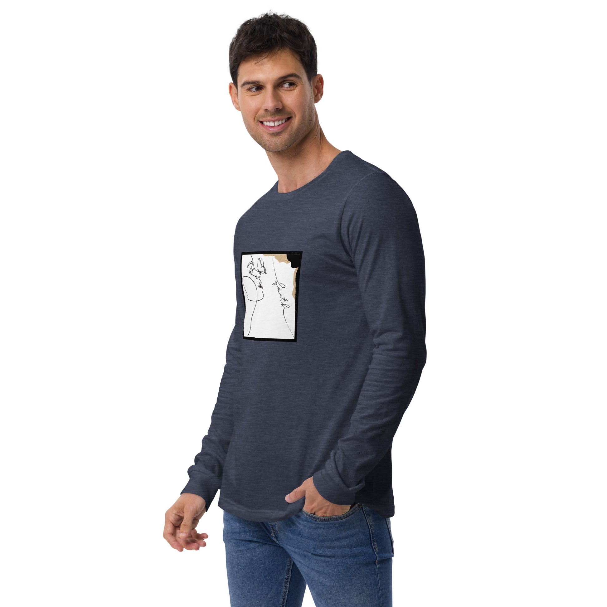 Faithline Long Sleeve Shirt - Left Placement product image 26 in Dark Grey Heather, size XS, with front view, left-side angle and left placement.