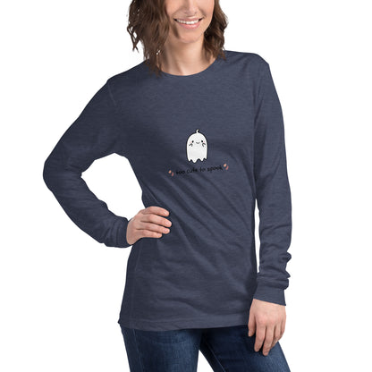 Image 84 of Sand Dune Cute Haunt Long Sleeve Shirt - Left Placement, size L, with Too Cute to Spook artwork visible in front view, right-side angle.